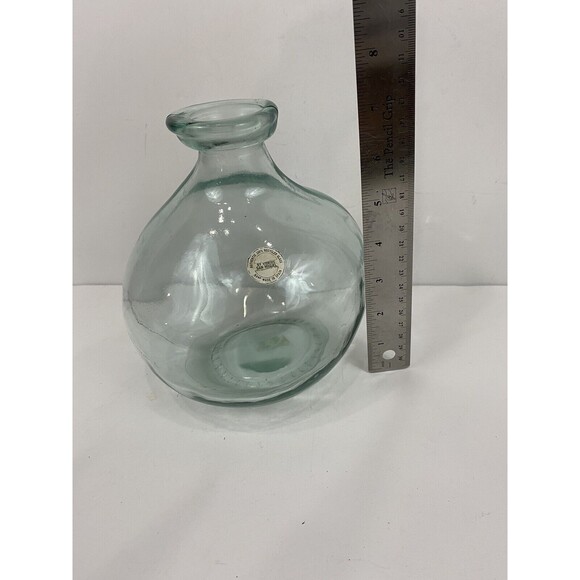 Vidrios San Miguel Spain 100% Recycled Glass Hand Made Vase 7.5" Round Clear - Picture 8 of 9